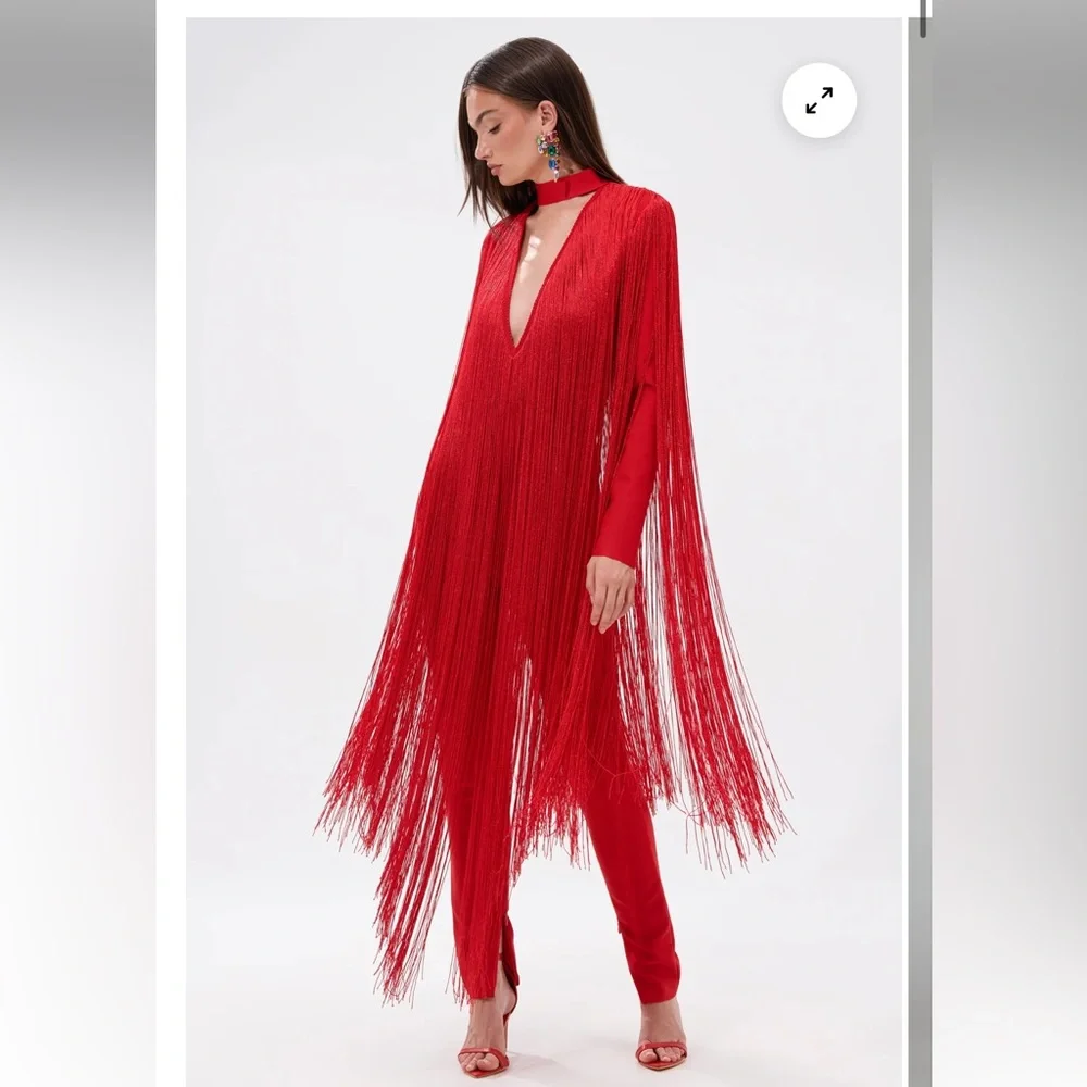 Elegant Red Fringe jumpsuit cowboy style Final price! 
Original $120! - Picture 2 of 4